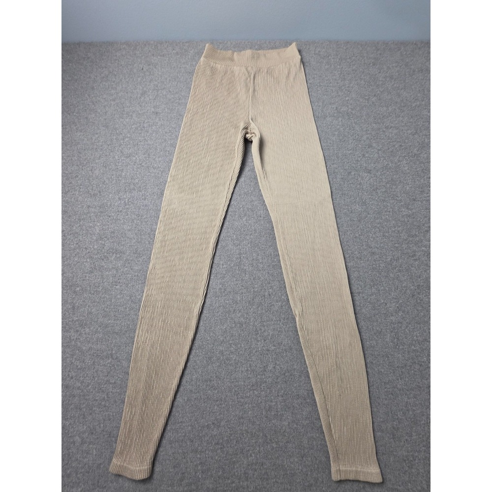 House of CB London Leggings Womens S Tan Ribbed Knit Stretch Slim Fit Pull On